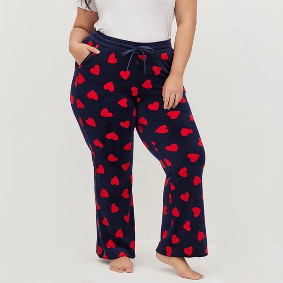 SET: Torrid Velour Hearts Navy & Red Zip Front Sleep Hoodie/Bootcut Pants 2X - Picture 10 of 16